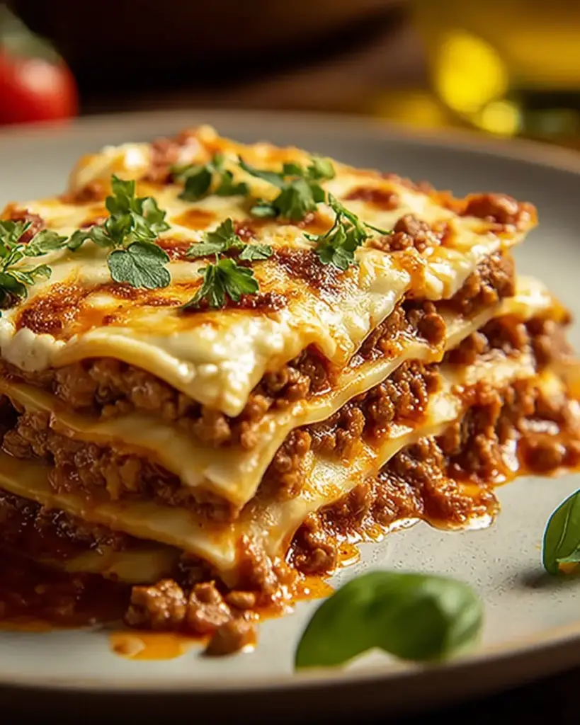 A delicious plate of High Protein Beef Lasagna