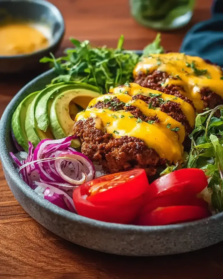 A delicious plate of High-Protein Cheeseburger Bowls