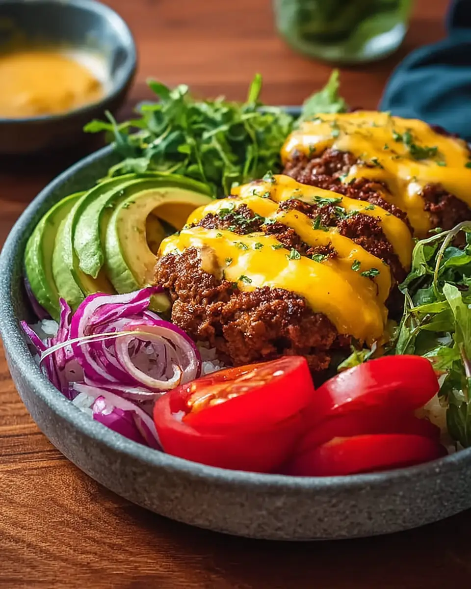 A delicious plate of High-Protein Cheeseburger Bowls