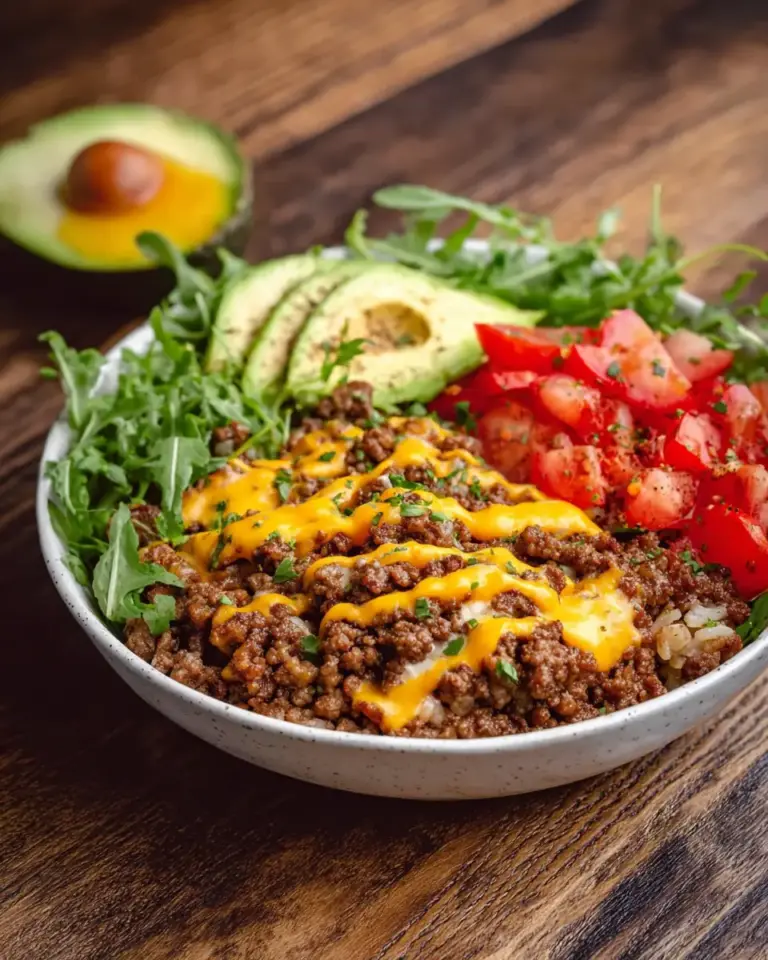 A delicious plate of High-Protein Cheeseburger Bowls