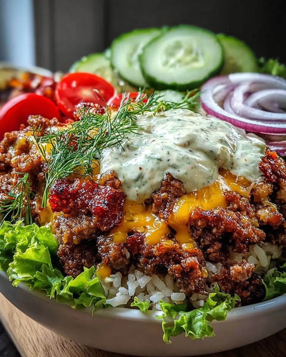 A delicious plate of High-Protein Cheeseburger Bowls