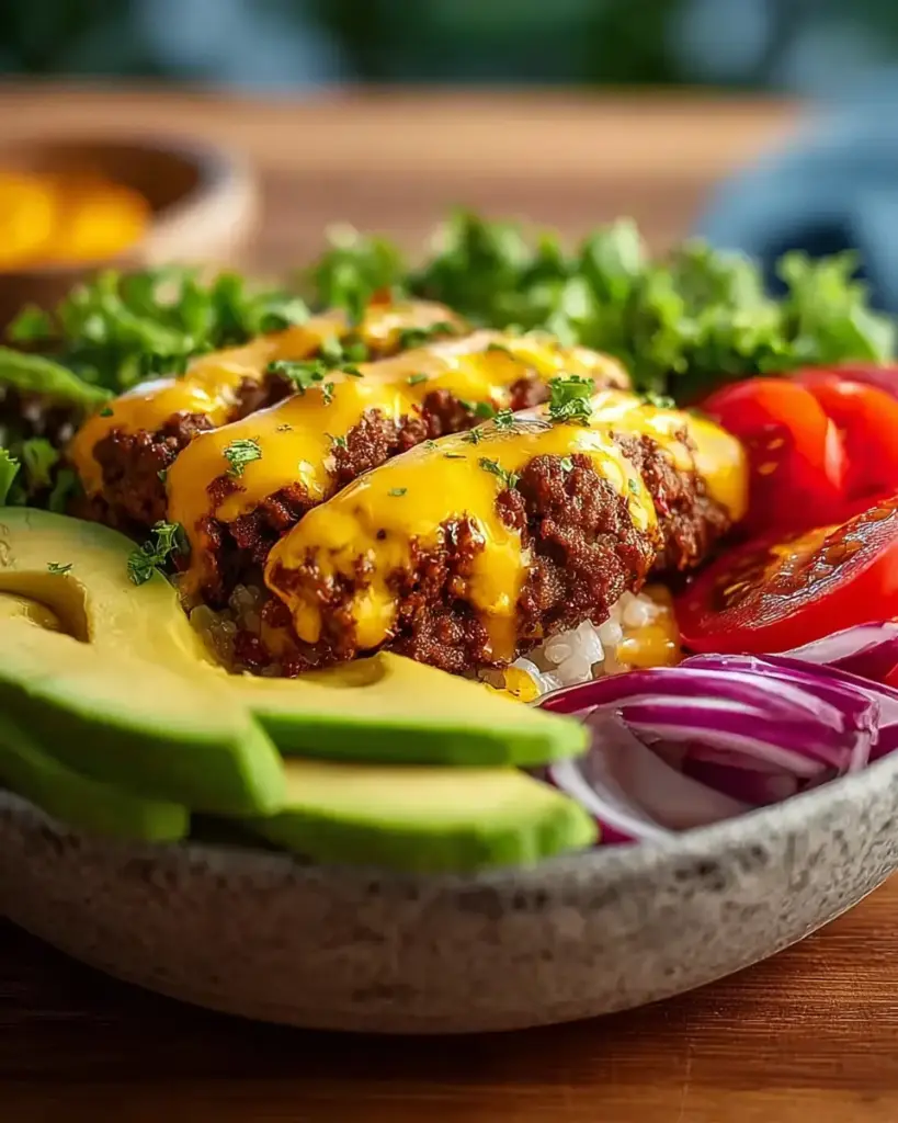 A delicious plate of High-Protein Cheeseburger Bowls