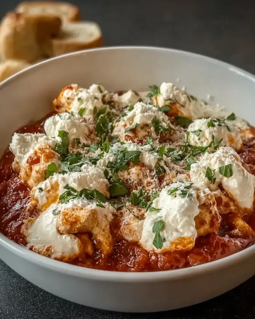 A delicious plate of High Protein Chicken Parm Cottage Cheese Bowl for Busy Chefs