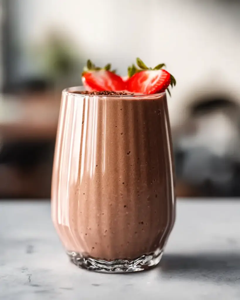 A delicious plate of High-Protein, Chocolate Strawberry Smoothie