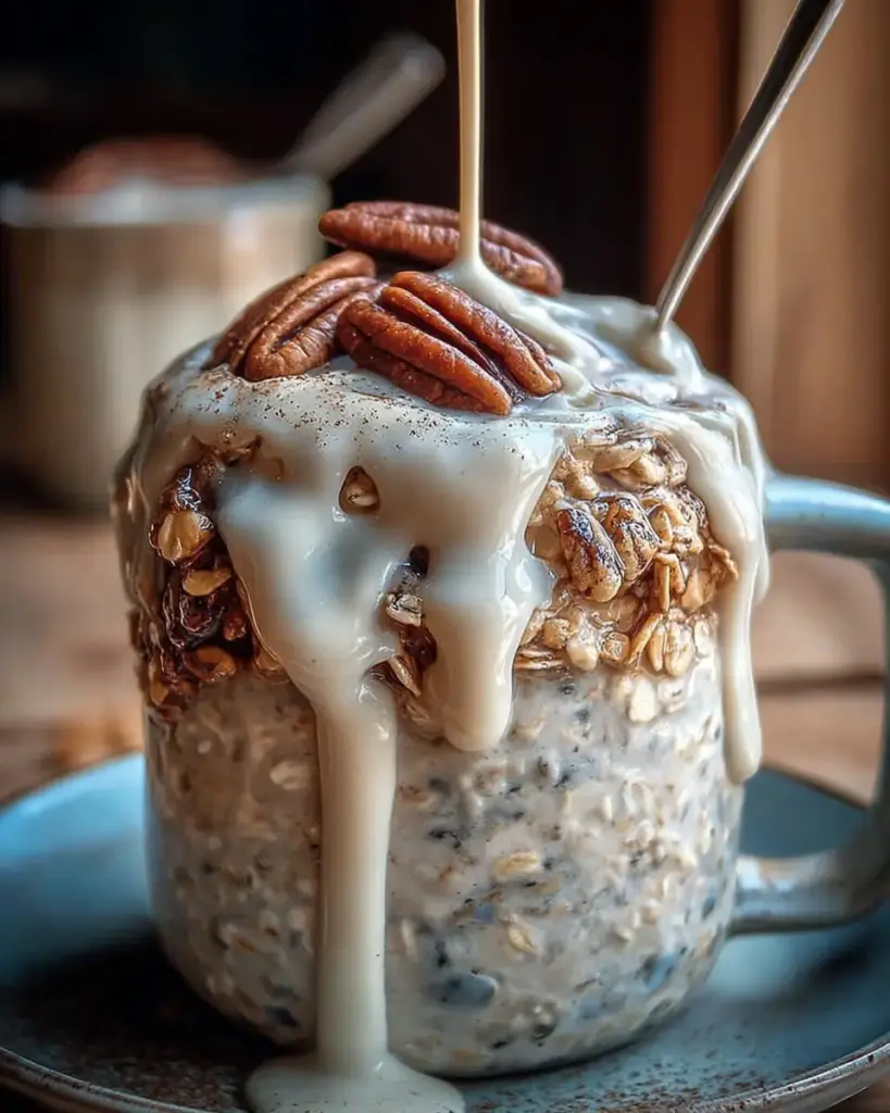 A delicious plate of High-Protein Cinnamon Roll Overnight Oats