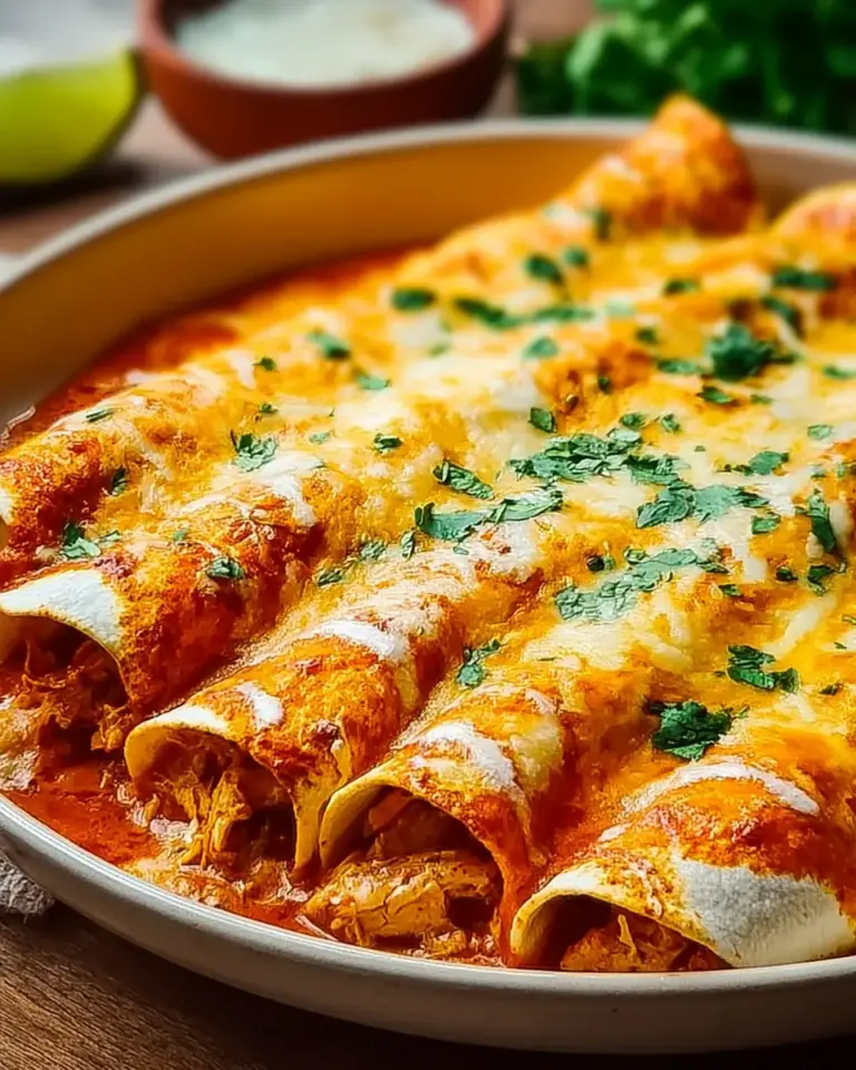 A delicious plate of High Protein Creamy Chilli Chicken Enchiladas