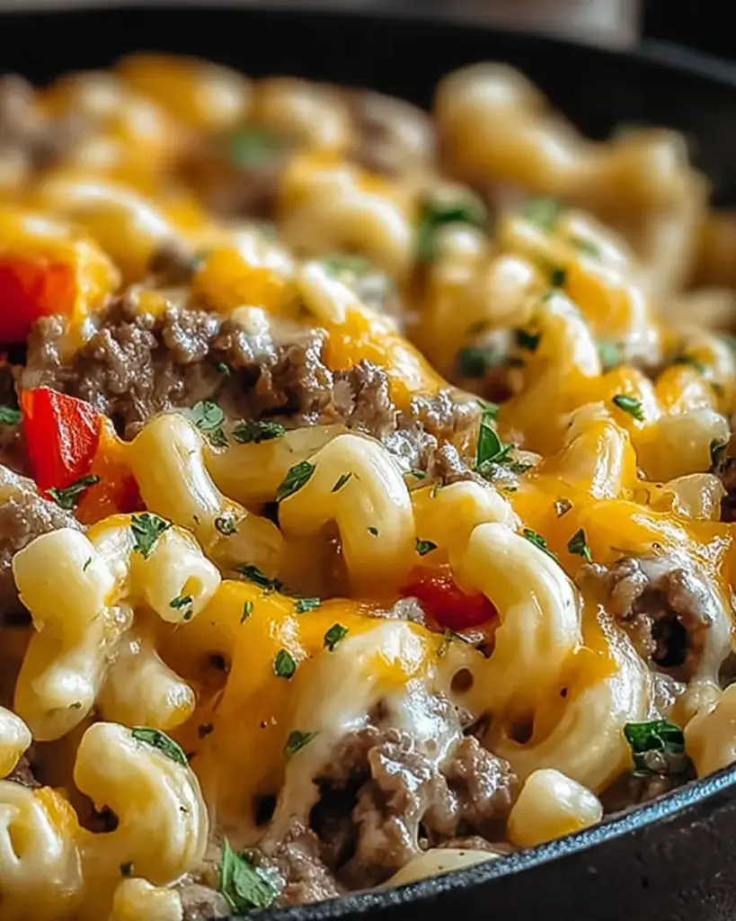 A delicious plate of High-Protein Creamy Philly Cheesesteak Mac & Cheese