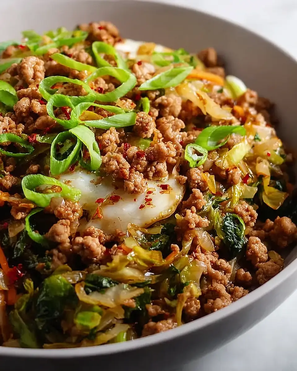 A delicious plate of High Protein Egg Roll In A Bowl (Easy One-Pan Meal!)