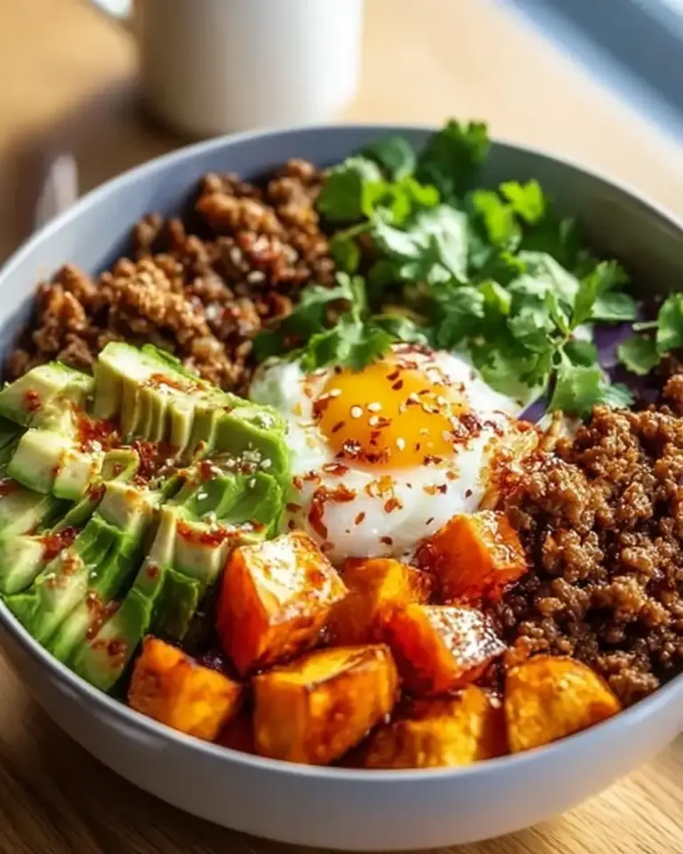 A delicious plate of High Protein Ground Beef Power Bowls