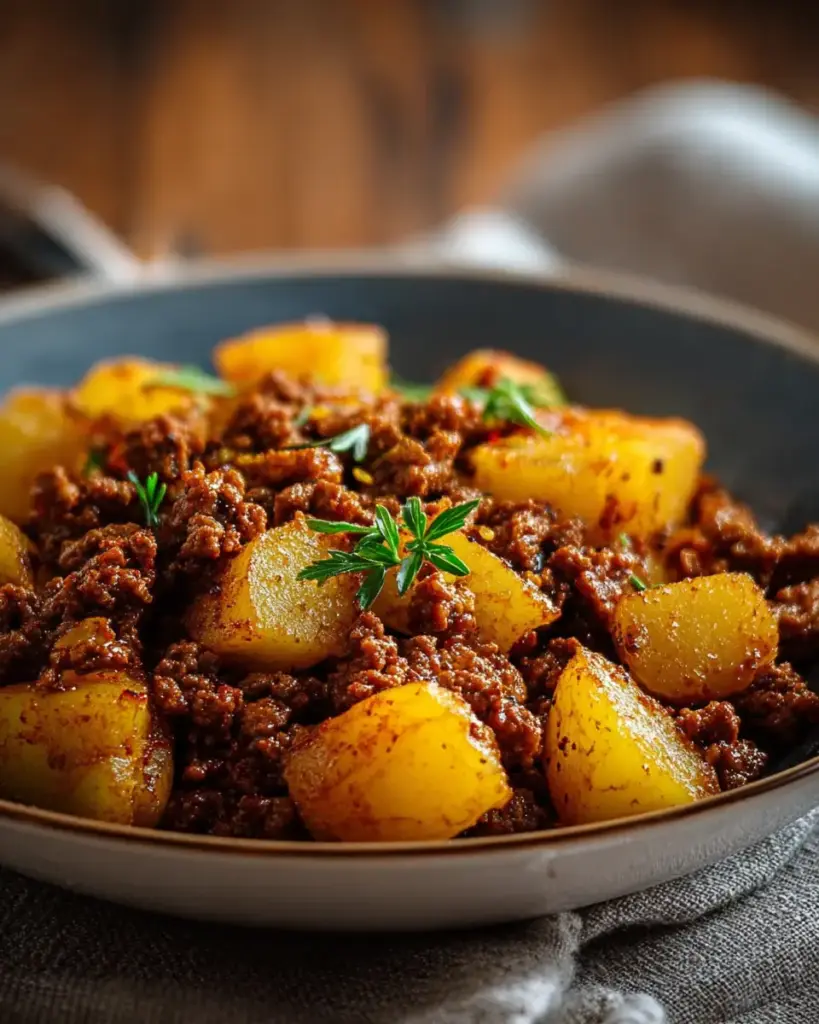 A delicious plate of High Protein Ground Beef with Potatoes: 35g Protein Dinner Bliss
