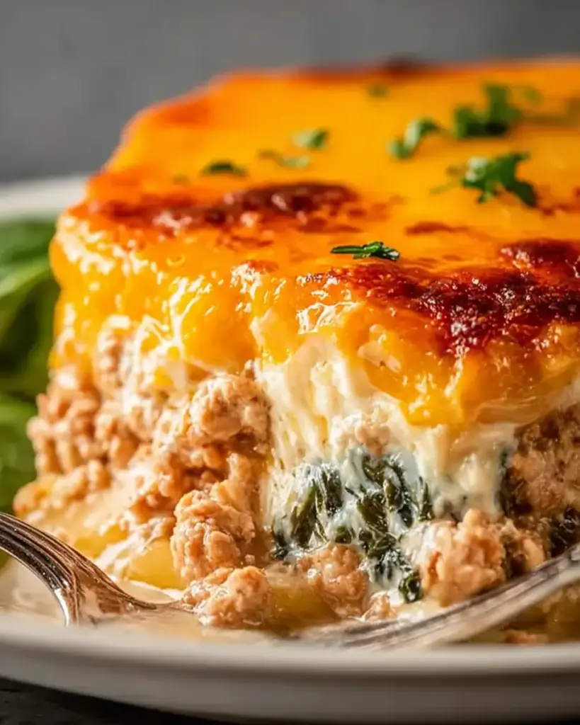 A delicious plate of High Protein Ground Turkey Casserole (Easy, Cheesy, Family-Favorite)