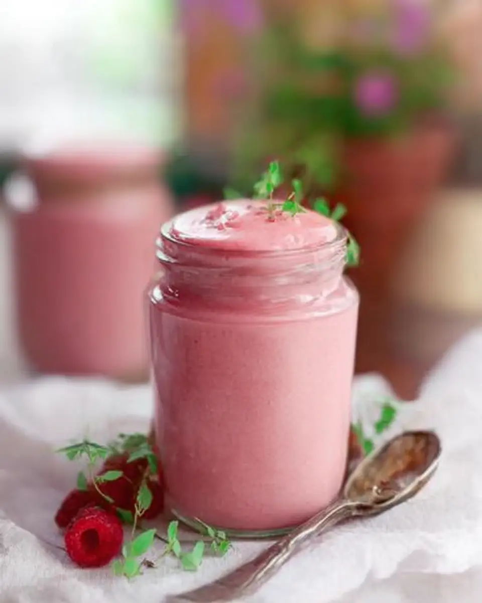 A delicious plate of High Protein Raspberry Cheesecake Smoothie