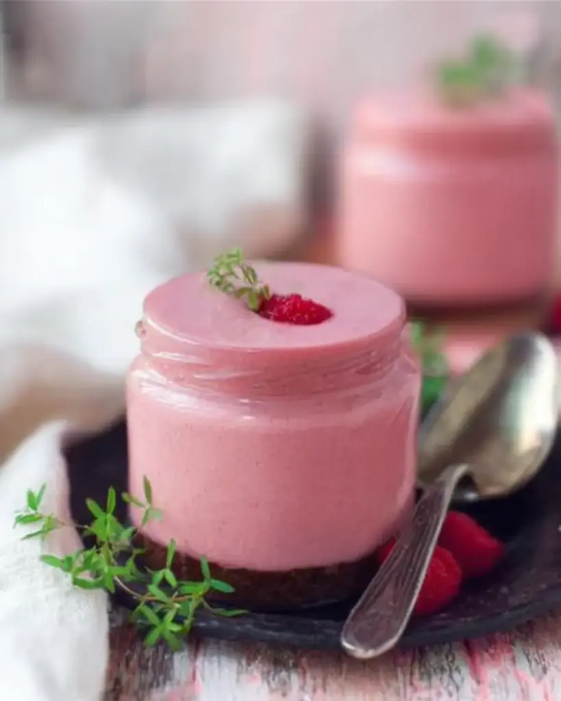 A delicious plate of High Protein Raspberry Cheesecake Smoothie