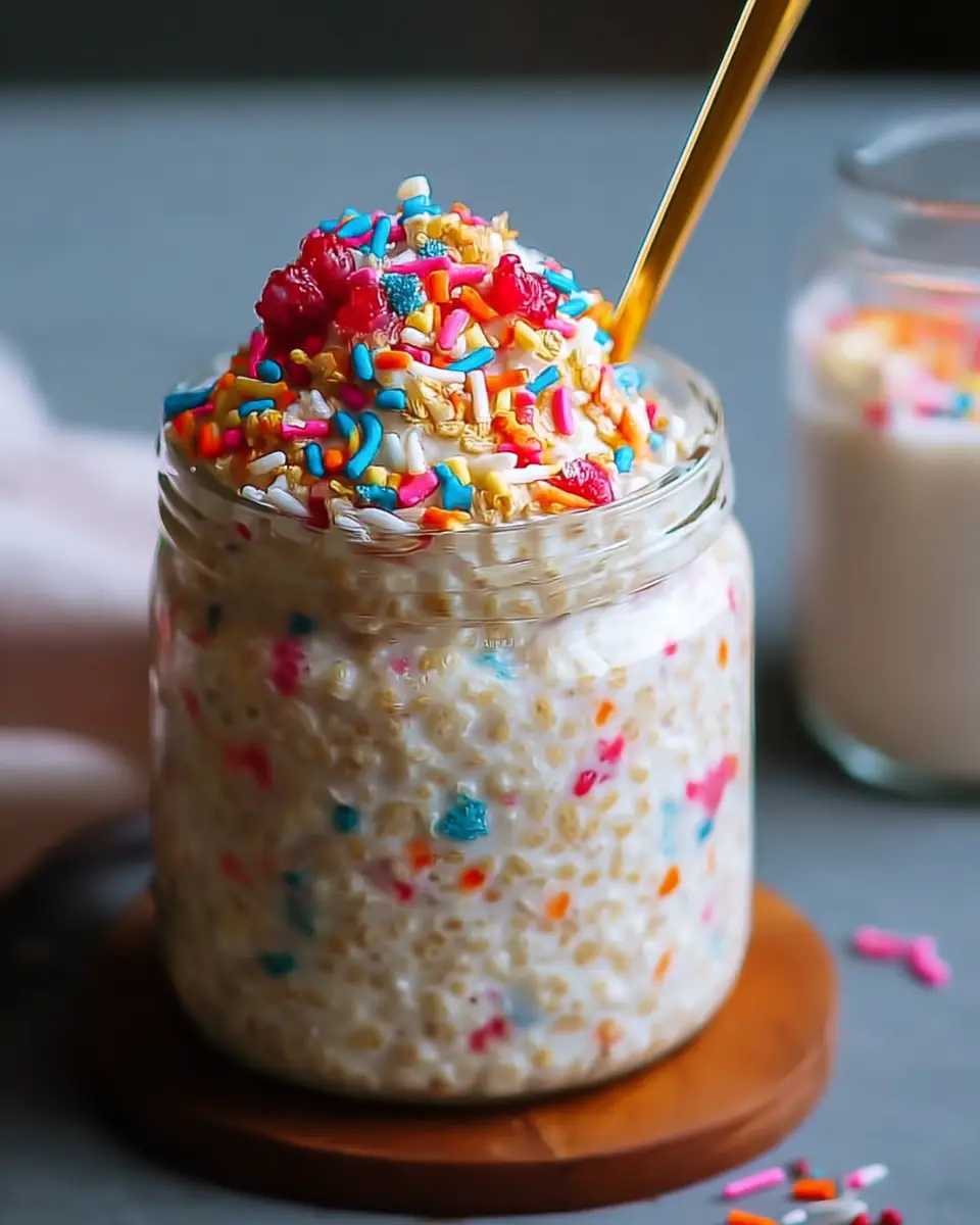 A delicious plate of Indulge in Birthday Cake Overnight Oats for a Happy Morning