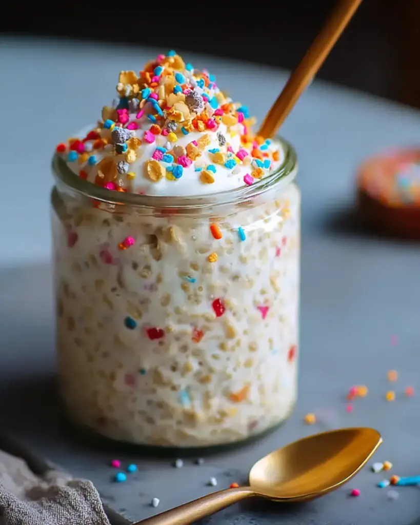 A delicious plate of Indulge in Birthday Cake Overnight Oats for a Happy Morning