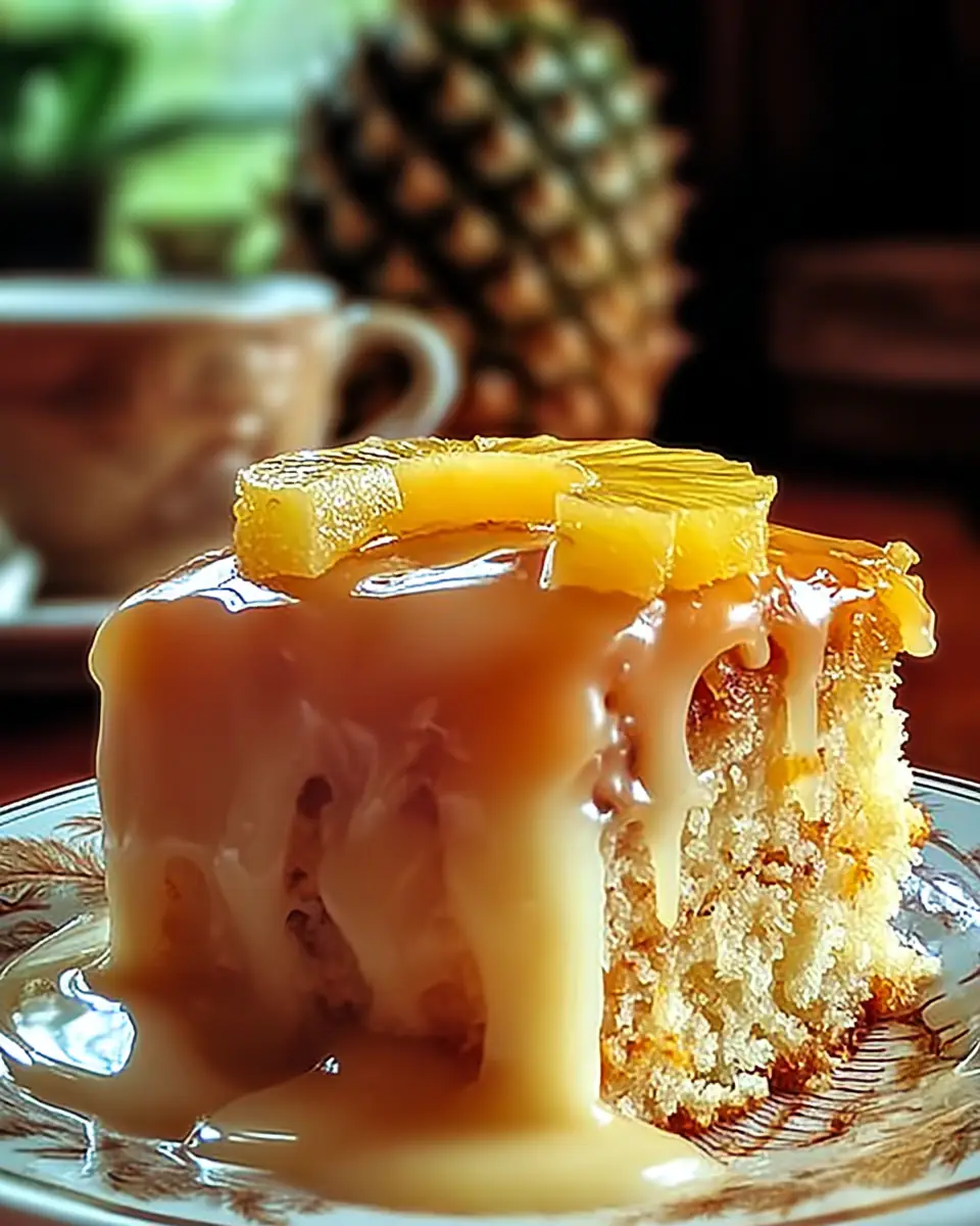 A delicious plate of Juicy Pineapple Heaven Cake
