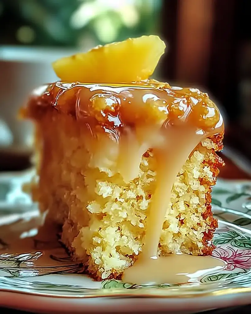 A delicious plate of Juicy Pineapple Heaven Cake