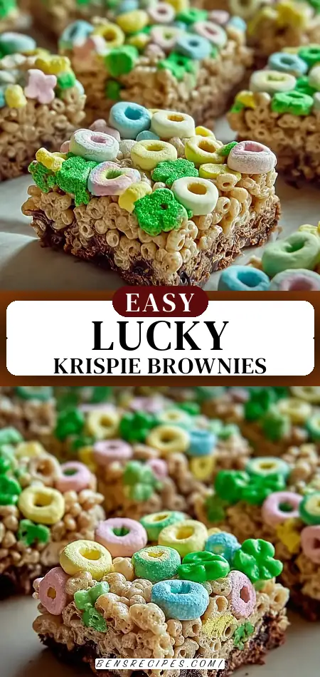 St. Patrick’s Day Lucky Charms Krispie Treats with Fudge Brownies