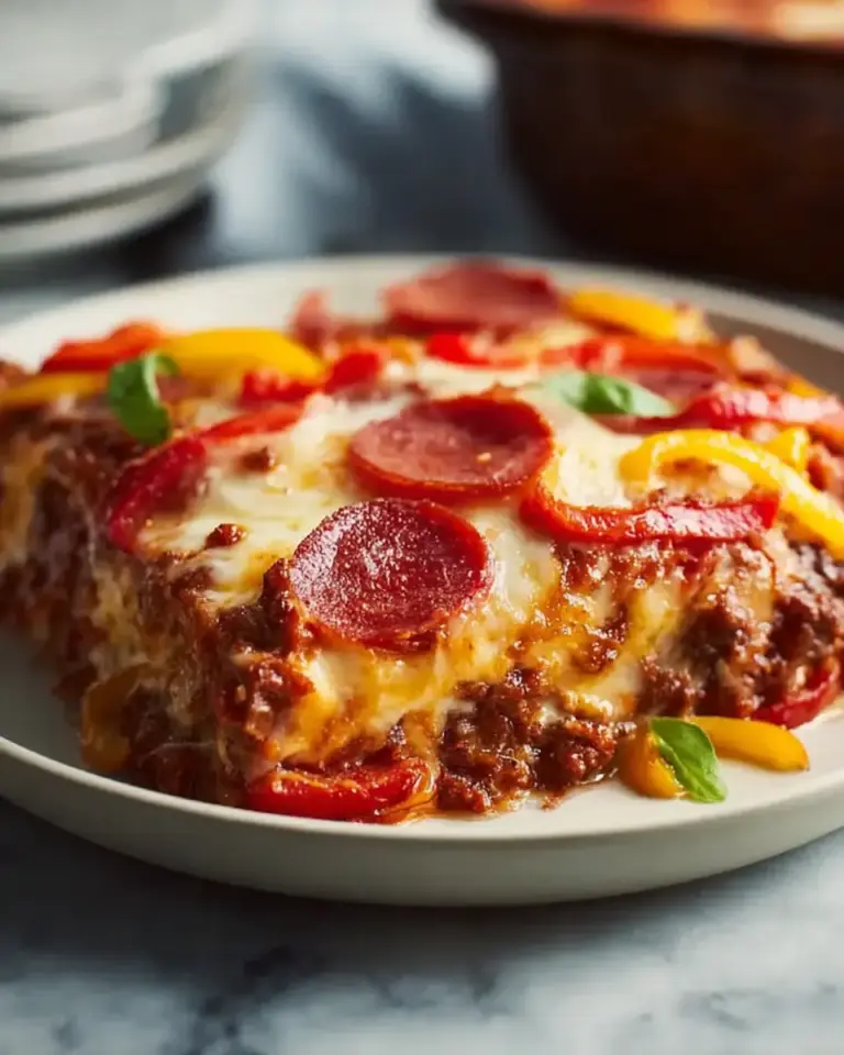 A delicious plate of Low Carb Pizza Casserole (Easy, Cheesy & Family-Approved)