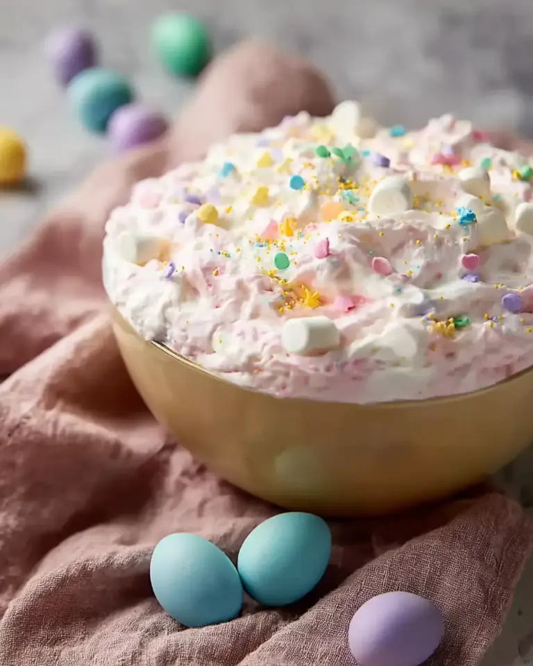 A delicious plate of Marshmallow Easter Fluff Salad