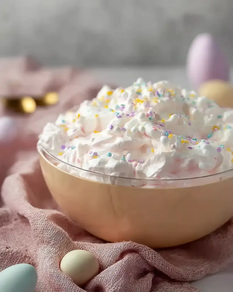 A delicious plate of Marshmallow Easter Fluff Salad