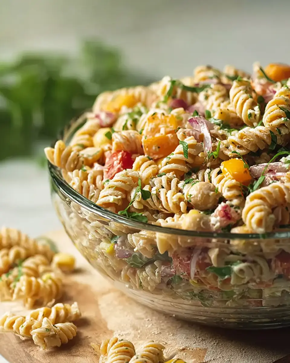 A delicious plate of Mediterranean High Protein Vegan Pasta Salad
