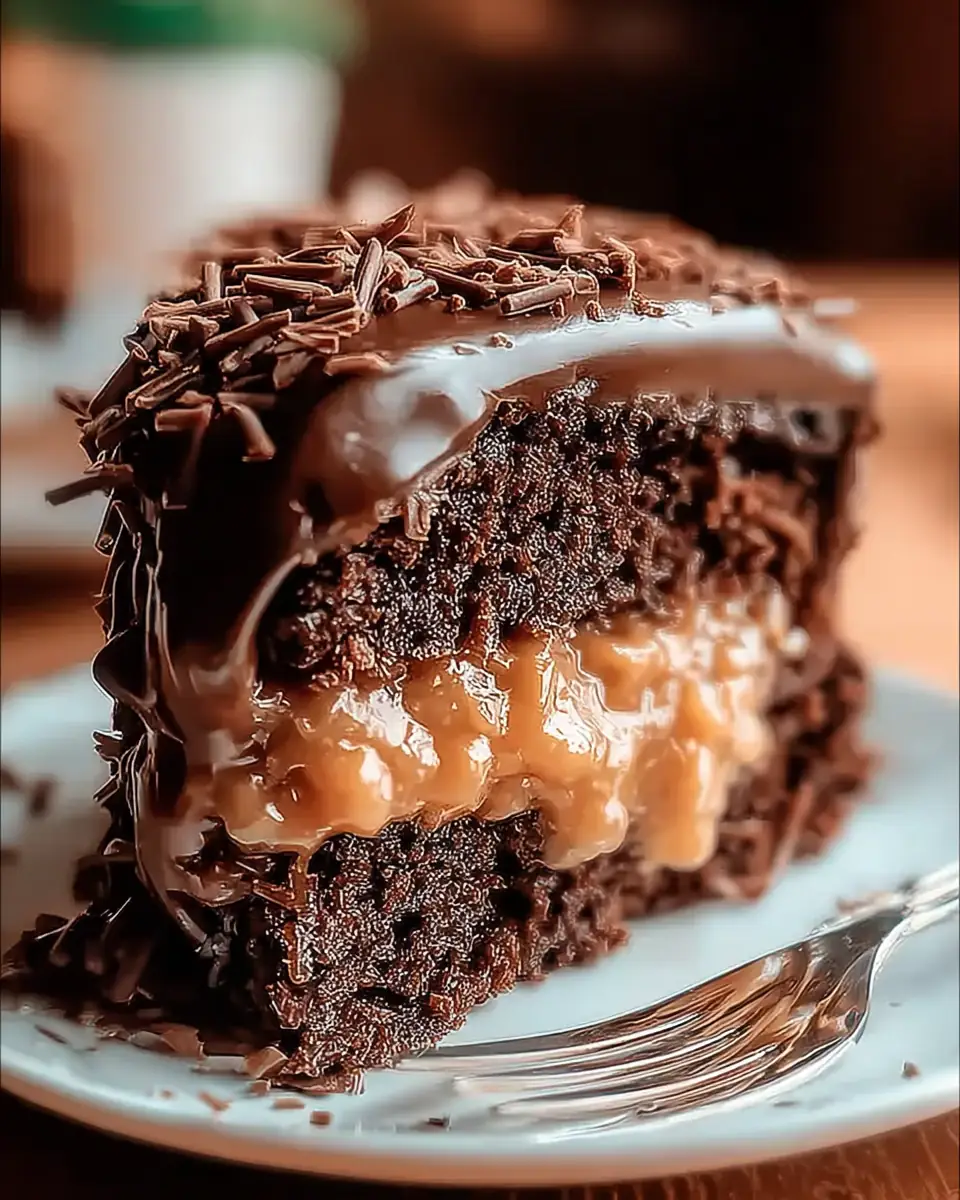 A delicious plate of Melt-In-Your-Mouth German Chocolate Cake for Celebrations