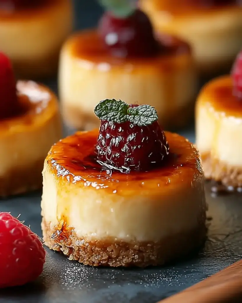 A delicious plate of Mini Crème Brûlée Cheesecakes – Indulge in Decadent Bliss