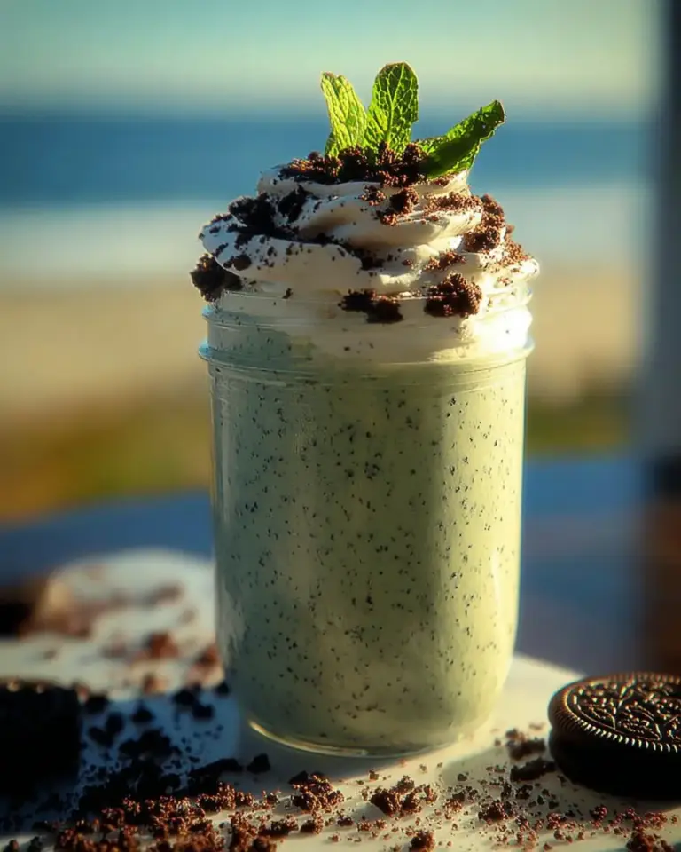 A delicious plate of Mint Oreo Protein Shake