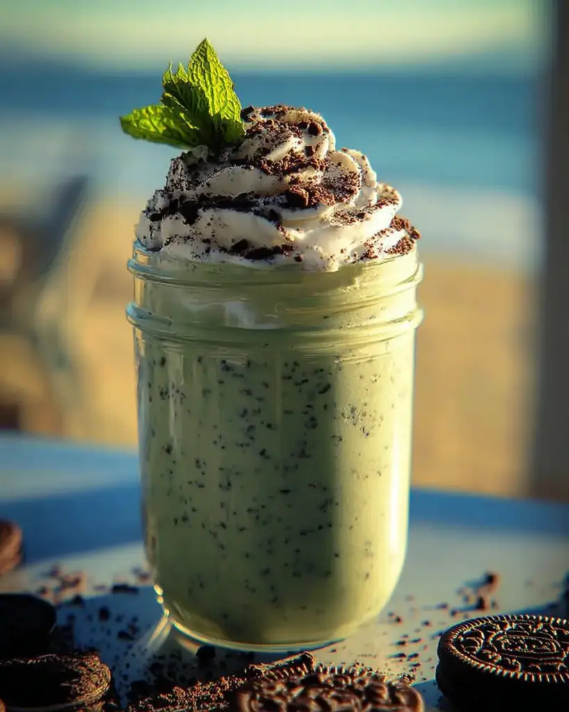 A delicious plate of Mint Oreo Protein Shake