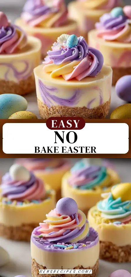 No-Bake Mini Easter Cheesecakes : Pastel Swirl Spring Dessert