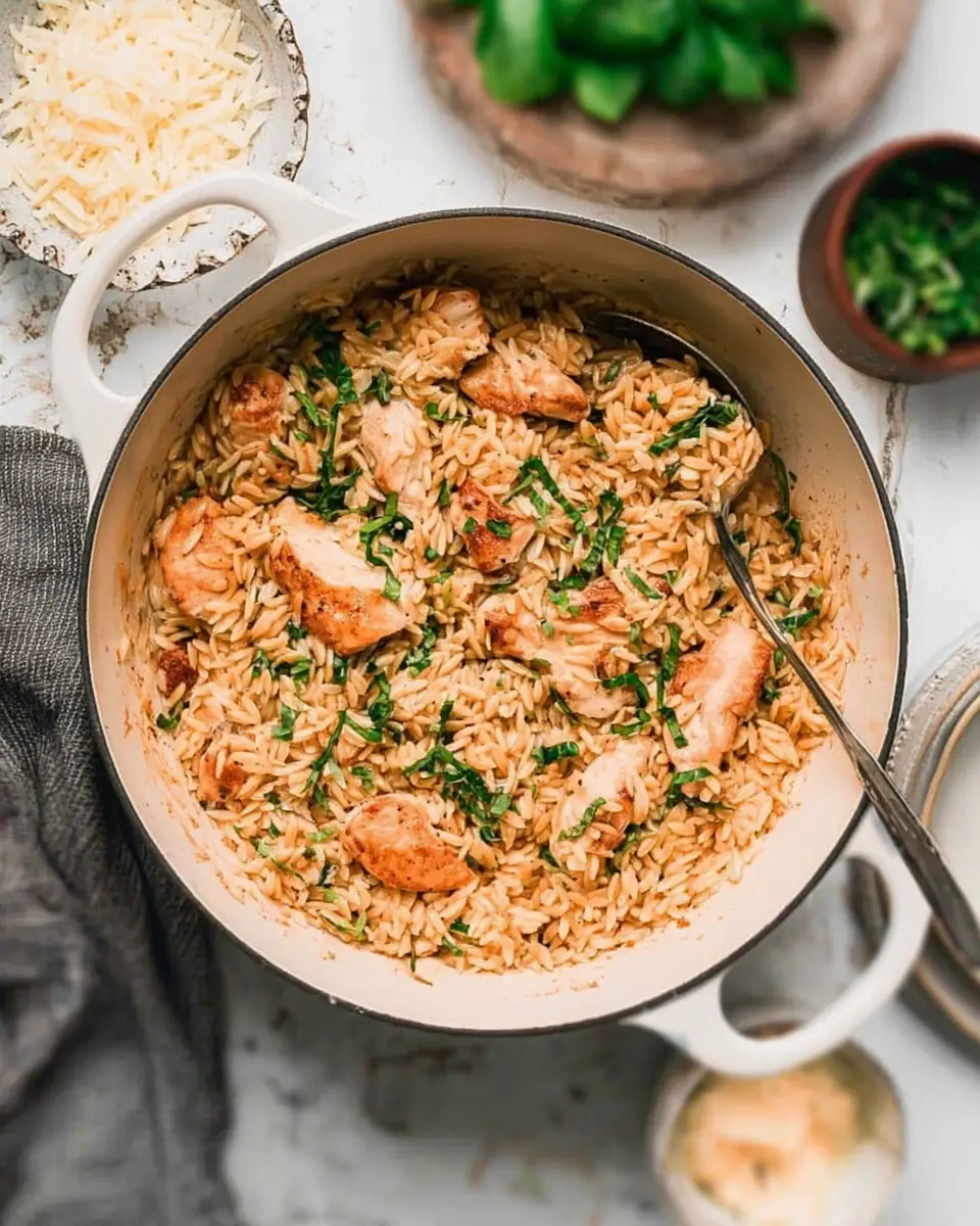 A delicious plate of One Pot Chicken Orzo