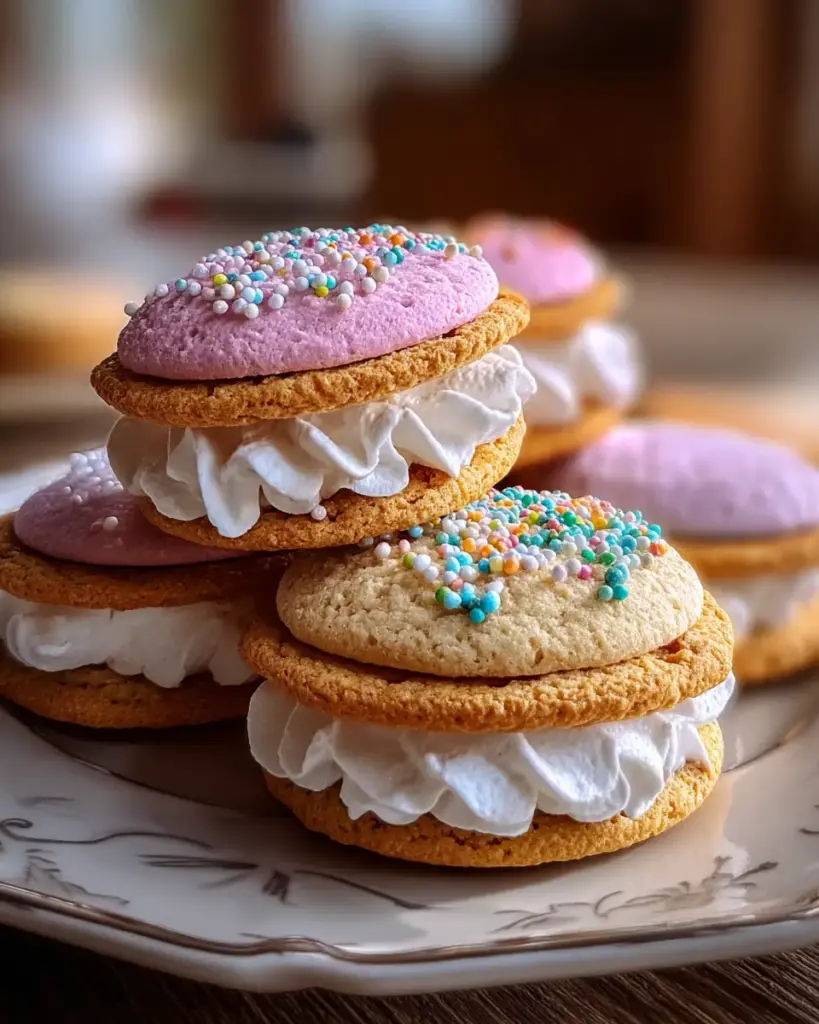 A delicious plate of Pastel Sugar Cookie Sandwiches