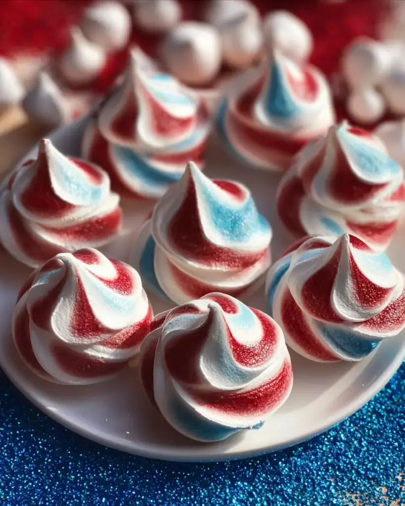 A delicious plate of Patriotic Meringue Cookies