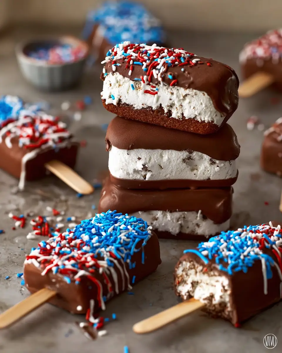 A delicious plate of Patriotic Mini Ice Cream Sandwiches