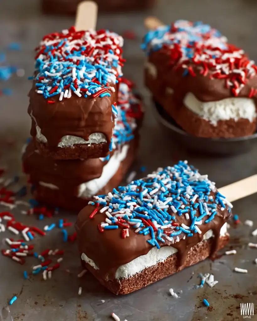 A delicious plate of Patriotic Mini Ice Cream Sandwiches