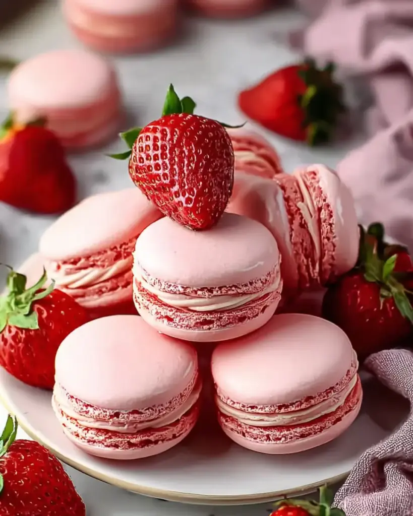 A delicious plate of Perfect Pink Strawberry Macarons: Pure Bliss