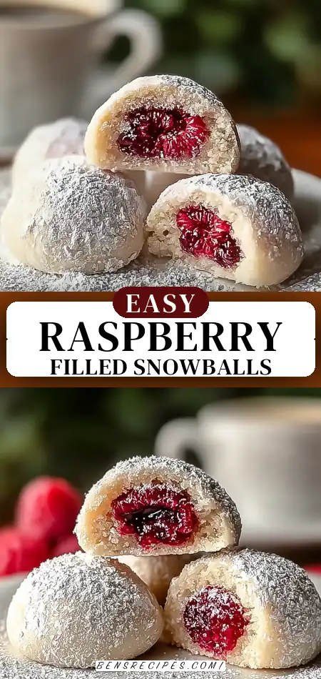 Raspberry Filled Almond Snowball Cookies
