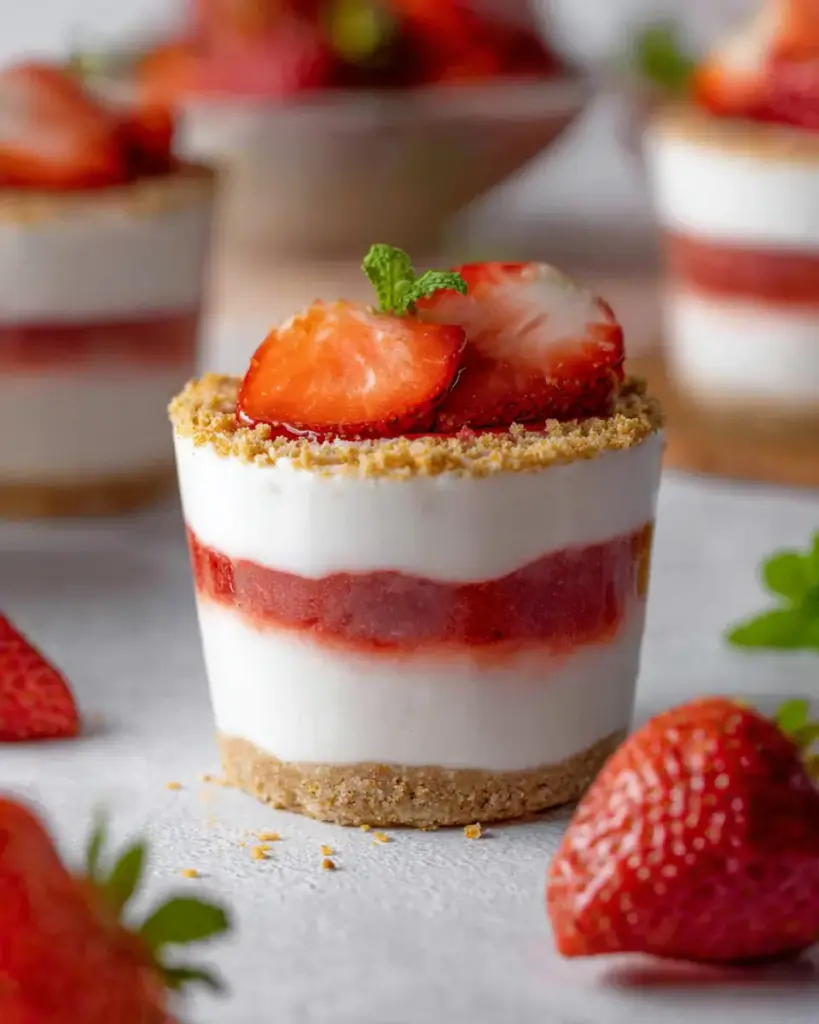 A delicious plate of Strawberry Cheesecake Cups (High-Protein)
