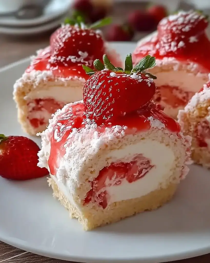 A delicious plate of Strawberry Shortcake Cheesecake Rolls