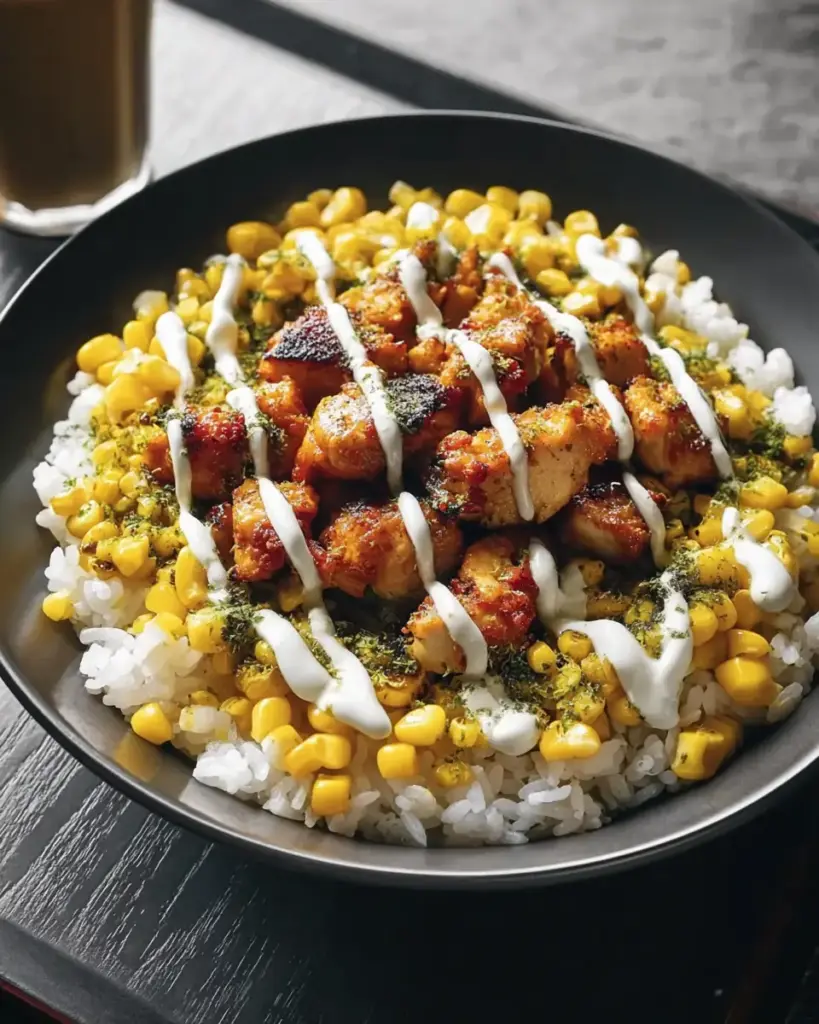 A delicious plate of Street Corn Chicken Bowls