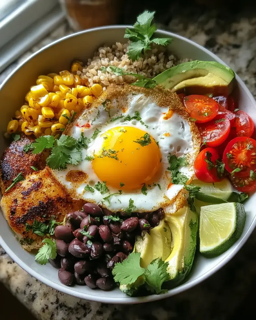 A delicious plate of Tex-Mex Protein Breakfast Bowl