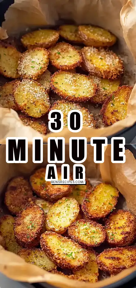 Pinterest pin (Design 1) for 30-Minute Air Fryer Parmesan Crusted Potatoes
