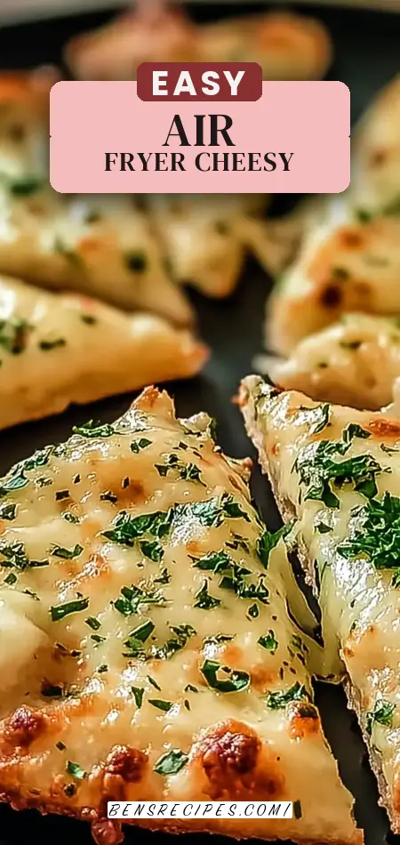 Pinterest pin (Design 2) for Air Fryer Cheesy Tortilla Garlic Bread