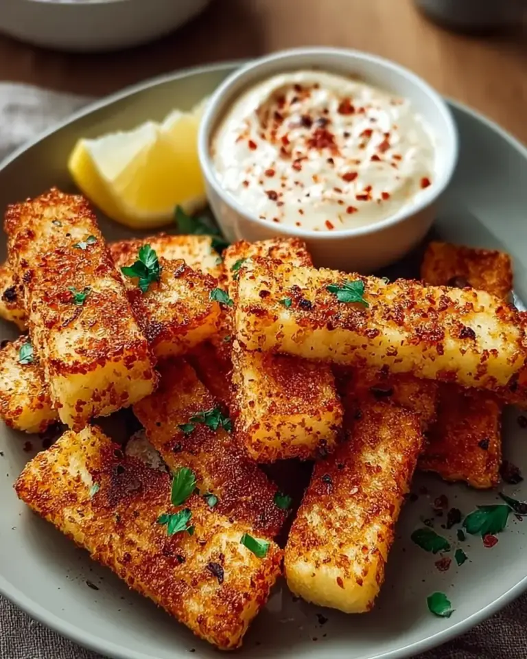 A delicious plate of Air-Fried Halloumi Strips with Spicy Dip