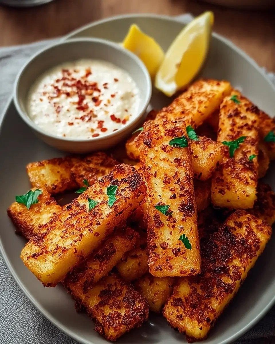 A delicious plate of Air-Fried Halloumi Strips with Spicy Dip