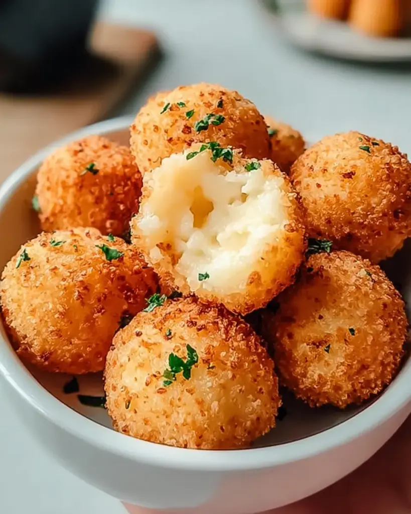 A delicious plate of Air Fryer Cheesy Mashed Potato Balls