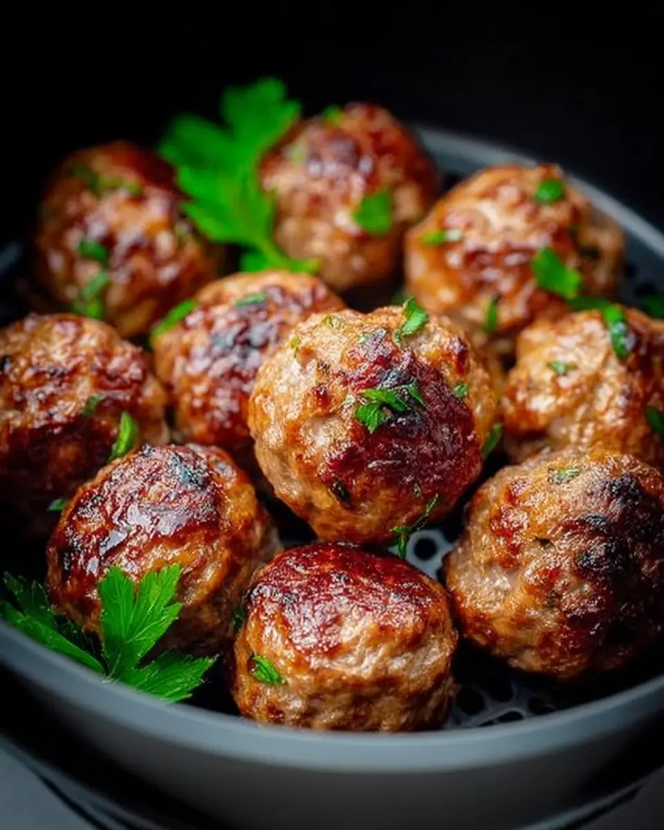 A delicious plate of Air Fryer Juicy Garlic Herb Meatballs