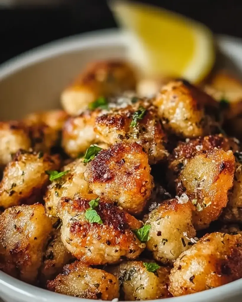 A delicious plate of Air Fryer Lemon Chicken Bites