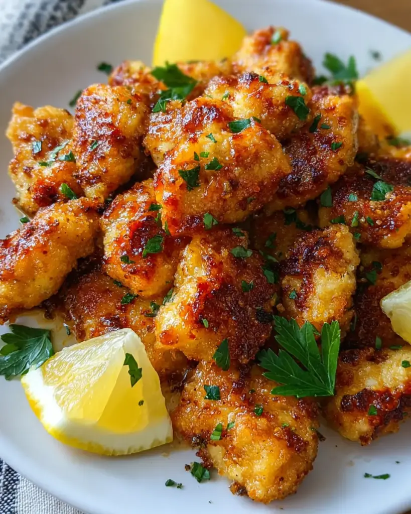 A delicious plate of Air Fryer Lemon Chicken Bites